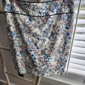 Ann Taylor Floral Pencil Skirt - Blue and Pink on Cream